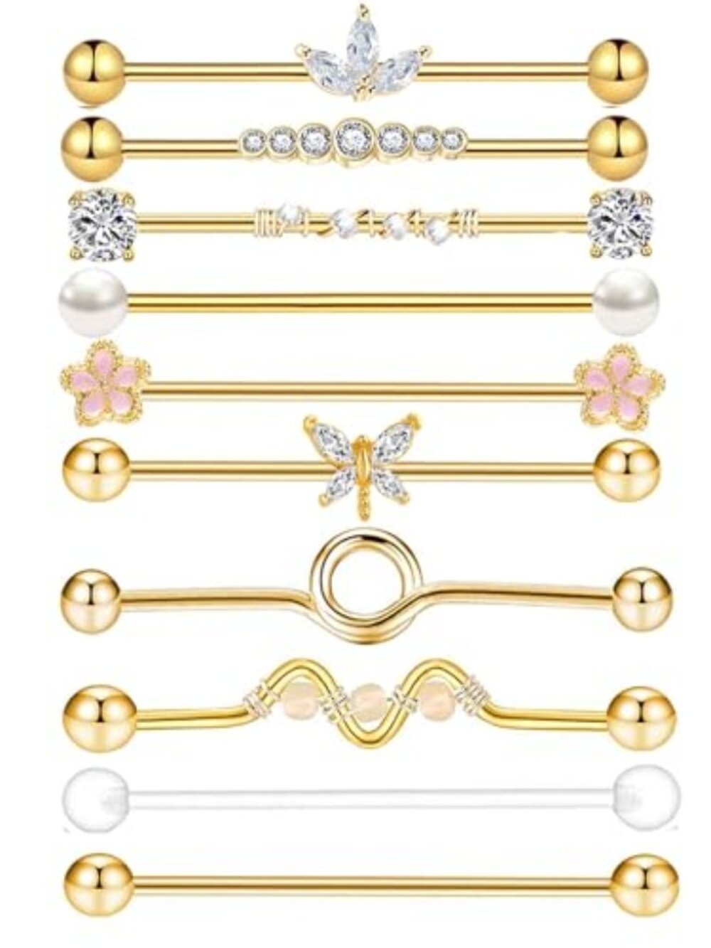 14g Industrial Barbell Surgical Steel Cartilage Earrings CZ Industrial Earring‎